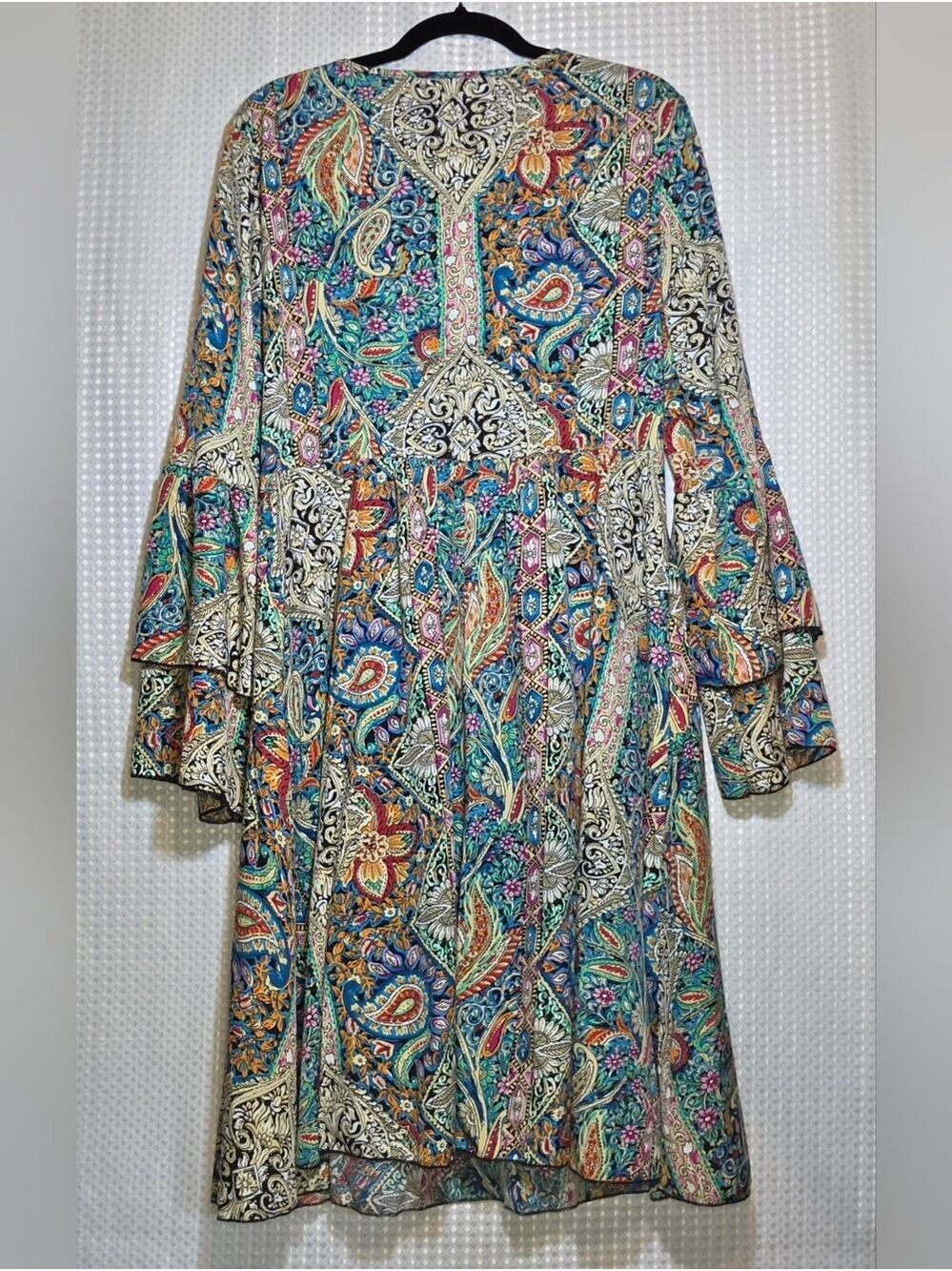 Colorful Paisley Boho Dress Large Boutique Resort Mediterranean Vacation Style - Picture 4 of 14